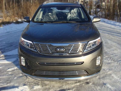 Защита переднего бампера овальная 75-42 мм ТСС для Kia Sorento 2012-2020