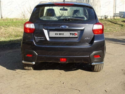 Защита заднего бампера длинные уголки 42 мм ТСС для Subaru XV 2011-2017