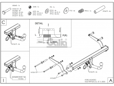Фаркоп оцинкованный Galia шар A на седан и хетчбек для Ford Mondeo 2000-2007