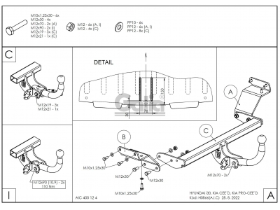 Фаркоп оцинкованный Galia шар A на хетчбек для Hyundai i30/Kia Ceed 2012-2018