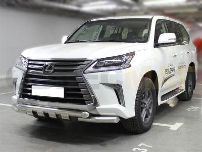 Защита переднего бампера 76 мм с накладками для Lexus LX-570/450d 2015-2021
