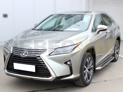 Пороги с площадкой алюминиевый лист 60 мм Технотек для Lexus RX 2015-2021