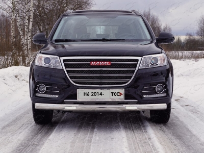 Защита передняя овальная с ДХО 75х42 мм ТСС для Haval H6 2014-2020