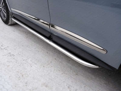 Пороги овал с площадкой нержавеющий лист 75х42 мм укороченные ТСС для Infiniti QX60 2016-2021