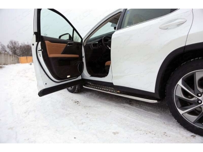 Пороги с площадкой алюминиевый лист 42 мм ТСС для Lexus RX-200t/350/450h 2015-2021