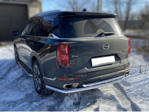 Защита заднего бампера полноразмерная двойная d-60+43 для GAC GS8 II Рестайлинг 2021 – н.в. GGS8_3