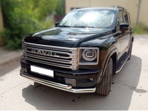 Защита переднего бампера d-76+60 радиусная двойная с подгибами для Haval H9 2024-н.в. №HVH924_1.1